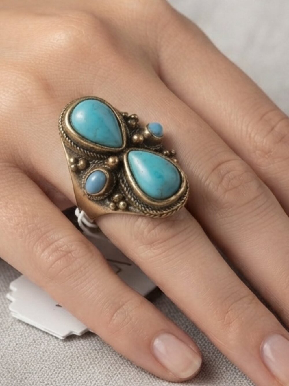 Vetta Bohemian Vintage-Style Turquoise-Tone Statement Ring